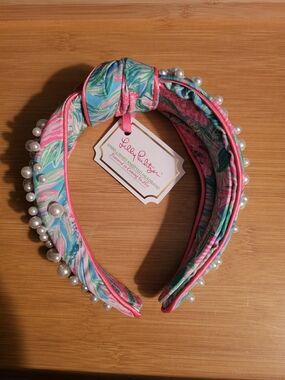 Lilly Pulitzer Pink & Teal Pearl-Trim Knotted Headband